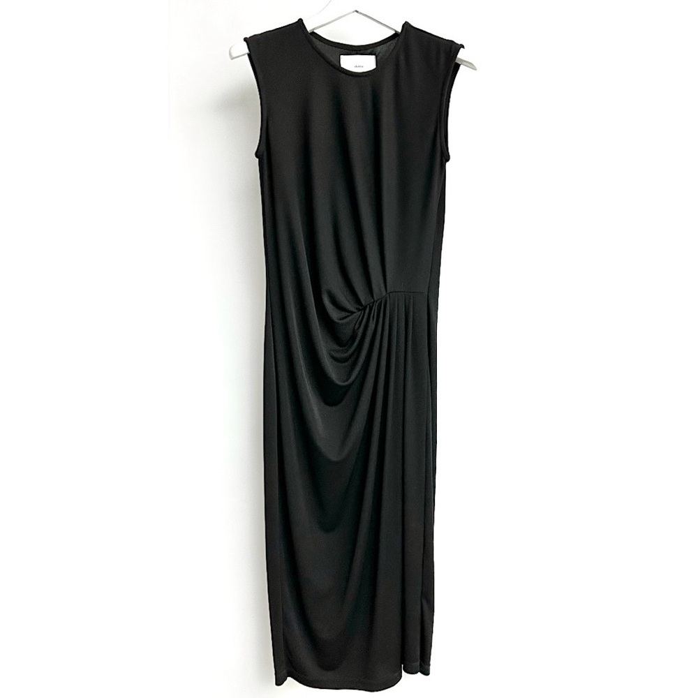 Sleeveless Black Draped Midi Dress